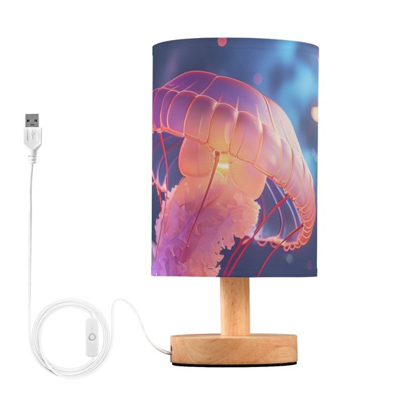 Bedside Desk Lamp LED Bulb Night Light USB Power Fabric Lampshade Table Lamps Fly Jellyfish and Moon