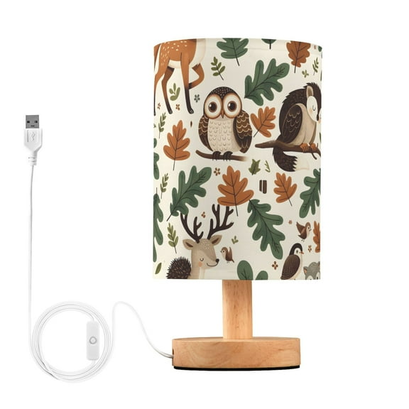 Bedside Desk Lamp LED Bulb Night Light USB Power Fabric Lampshade Table Lamps Fox Deer Hedgehog Leaf