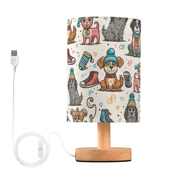 Bedside Desk Lamp LED Bulb Night Light USB Power Fabric Lampshade Table Lamps Funny Dogs and Shoes
