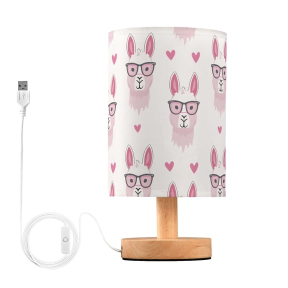 Bedside Desk Lamp LED Bulb Night Light USB Power Fabric Lampshade Table Lamps Funny Llamas with Glasses