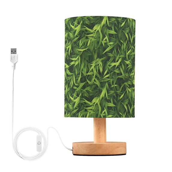 Bedside Desk Lamp LED Bulb Night Light USB Power Fabric Lampshade Table Lamps Grass