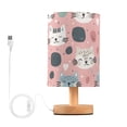 thumbnail image 1 of Bedside Desk Lamp LED Bulb Night Light USB Power Fabric Lampshade Table Lamps Hand Drawn Cute Cat, 1 of 7