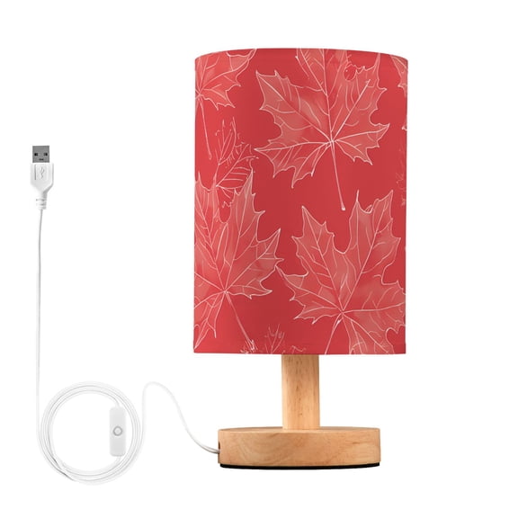 Bedside Desk Lamp LED Bulb Night Light USB Power Fabric Lampshade Table Lamps Hand Drawn Maple Leaves