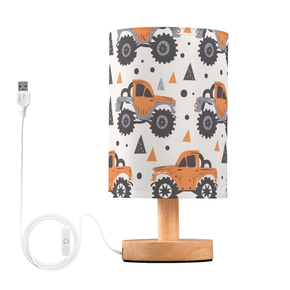 Bedside Desk Lamp LED Bulb Night Light USB Power Fabric Lampshade Table Lamps Hand Paint Monster Truck