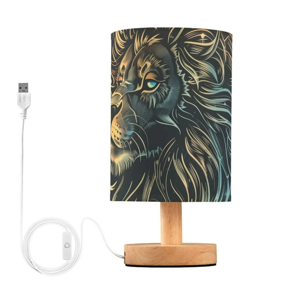 Bedside Desk Lamp LED Bulb Night Light USB Power Fabric Lampshade Table Lamps Handsome Lion Head