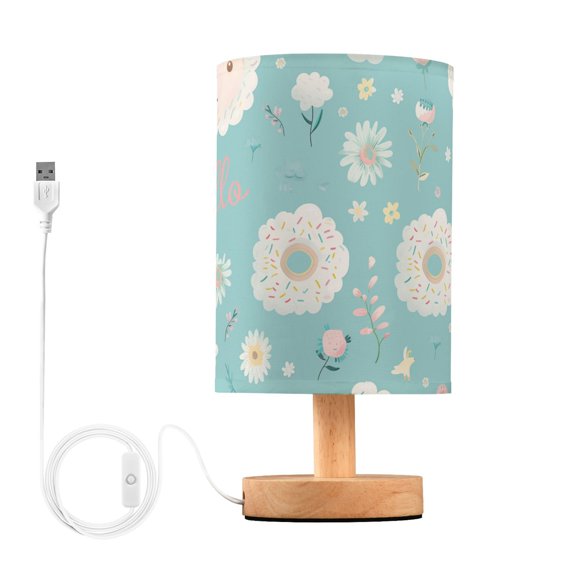 Bedside Desk Lamp LED Bulb Night Light USB Power Fabric Lampshade Table Lamps Hello Lamb Face