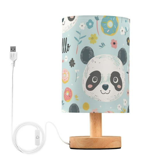 Bedside Desk Lamp LED Bulb Night Light USB Power Fabric Lampshade Table Lamps Hello Panda Face