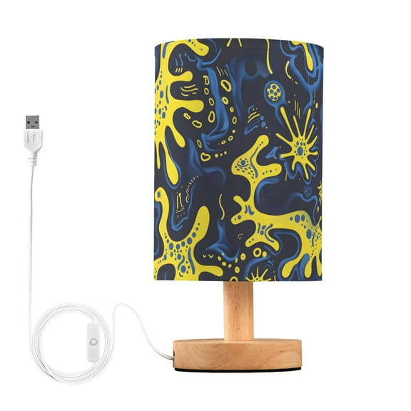 Bedside Desk Lamp LED Bulb Night Light USB Power Fabric Lampshade Table Lamps Light Blue Yellow Splashes