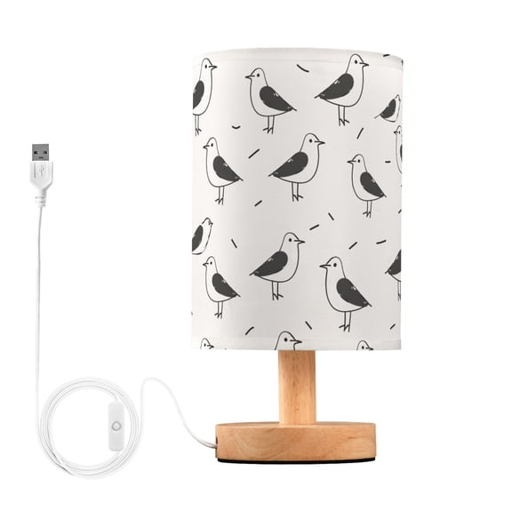 Bedside Desk Lamp LED Bulb Night Light USB Power Fabric Lampshade Table Lamps Line Seagull Bird
