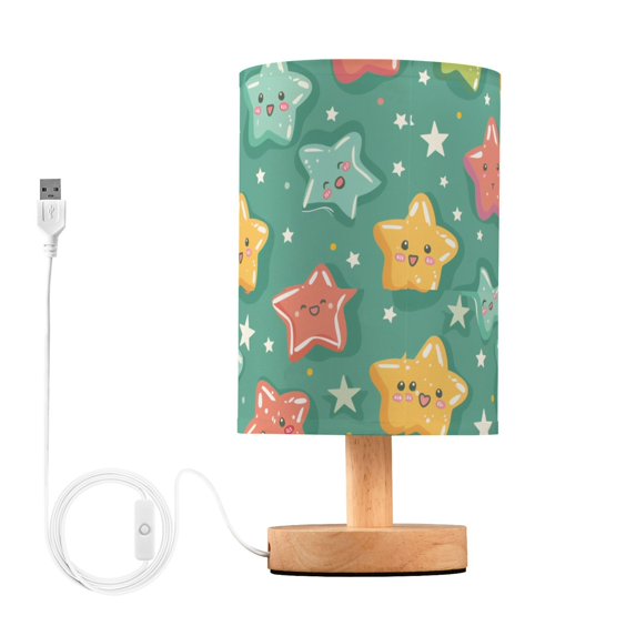 Bedside Desk Lamp LED Bulb Night Light USB Power Fabric Lampshade Table Lamps Lovely Cartoon Stars