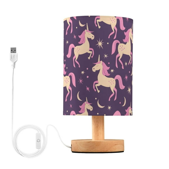 Bedside Desk Lamp LED Bulb Night Light USB Power Fabric Lampshade Table Lamps Magic Unicorn and Star
