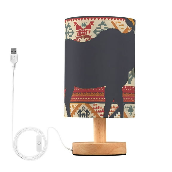 Bedside Desk Lamp LED Bulb Night Light USB Power Fabric Lampshade Table Lamps Moose Silhouette