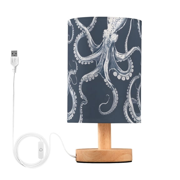 Bedside Desk Lamp LED Bulb Night Light USB Power Fabric Lampshade Table Lamps Octopus Sketchy
