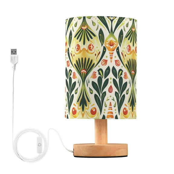 Bedside Desk Lamp LED Bulb Night Light USB Power Fabric Lampshade Table Lamps Onion Folk Art