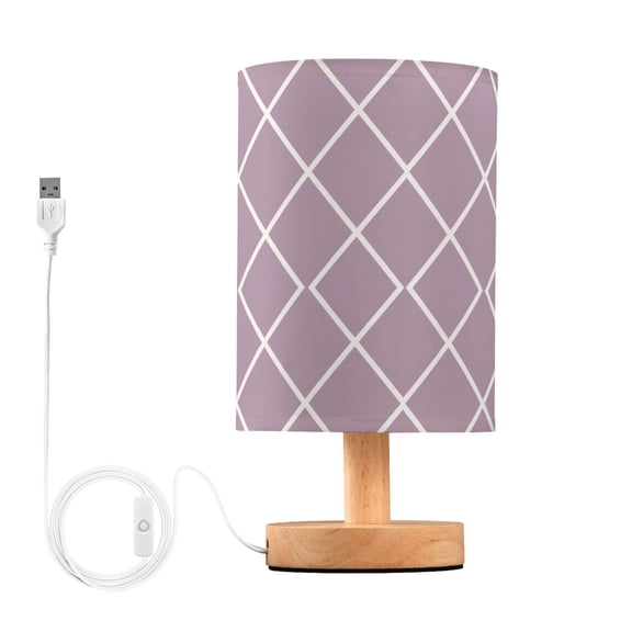 Bedside Desk Lamp LED Bulb Night Light USB Power Fabric Lampshade Table Lamps Pale Mauve Block