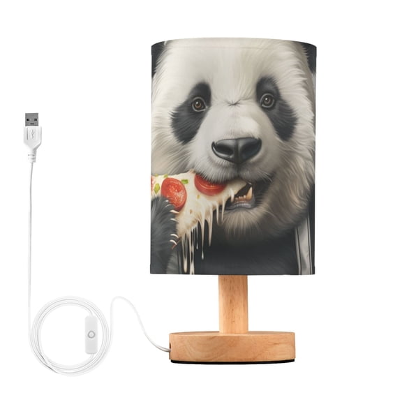 Bedside Desk Lamp LED Bulb Night Light USB Power Fabric Lampshade Table Lamps Panda Chef Hold Pizza