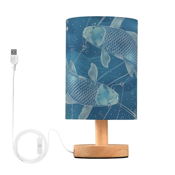 Bedside Desk Lamp LED Bulb Night Light USB Power Fabric Lampshade Table Lamps Pisces Of Zodiac