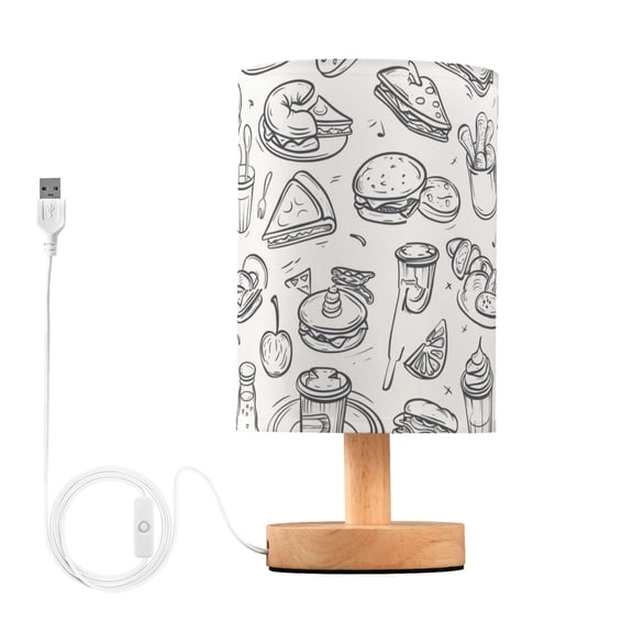 Bedside Desk Lamp LED Bulb Night Light USB Power Fabric Lampshade Table Lamps Pizza Burger Fruit Line