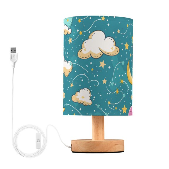 Bedside Desk Lamp LED Bulb Night Light USB Power Fabric Lampshade Table Lamps Planet Star Cloud