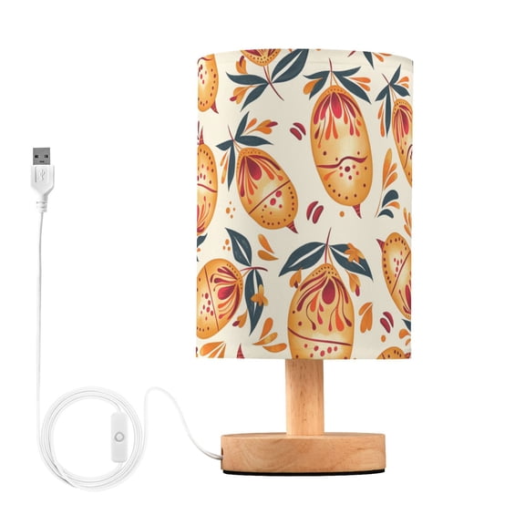 Bedside Desk Lamp LED Bulb Night Light USB Power Fabric Lampshade Table Lamps Potatoes Folk Art