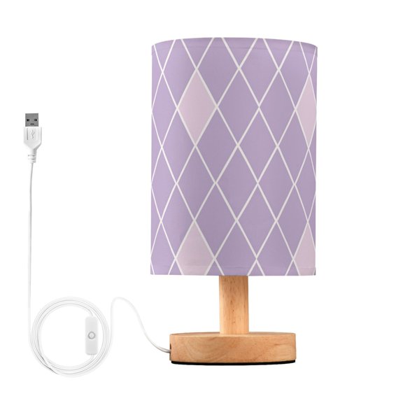 Bedside Desk Lamp LED Bulb Night Light USB Power Fabric Lampshade Table Lamps Purple Block