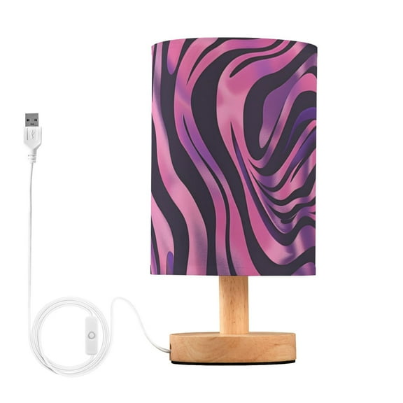 Bedside Desk Lamp LED Bulb Night Light USB Power Fabric Lampshade Table Lamps Purple Zebra Stripes