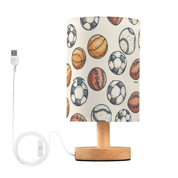 Bedside Desk Lamp LED Bulb Night Light USB Power Fabric Lampshade Table Lamps Rugby Baseball Soccer Basketball