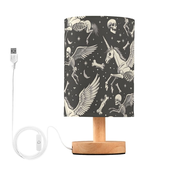 Bedside Desk Lamp LED Bulb Night Light USB Power Fabric Lampshade Table Lamps Skeleton Pegasus