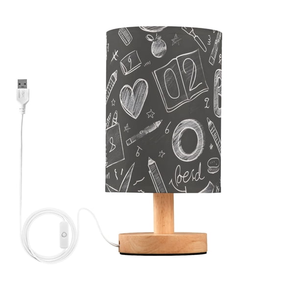 Bedside Desk Lamp LED Bulb Night Light USB Power Fabric Lampshade Table Lamps Sketches Numbers and Character