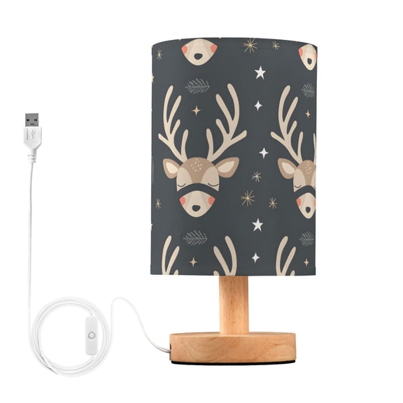 Bedside Desk Lamp LED Bulb Night Light USB Power Fabric Lampshade Table Lamps Sleep Cute Deer