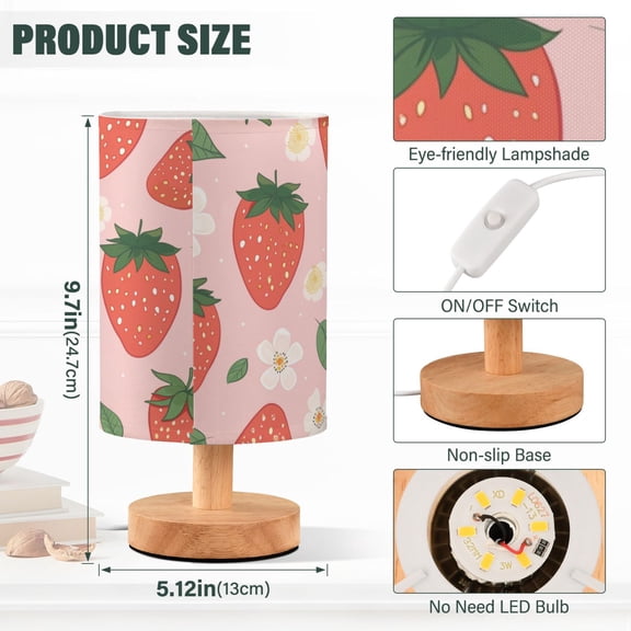 Bedside Desk Lamp LED Bulb Night Light USB Power Fabric Lampshade Table Lamps Strawberry Leaves Fower