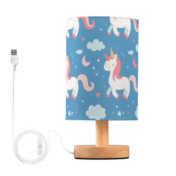 Bedside Desk Lamp LED Bulb Night Light USB Power Fabric Lampshade Table Lamps Unicorn Moon Cloud