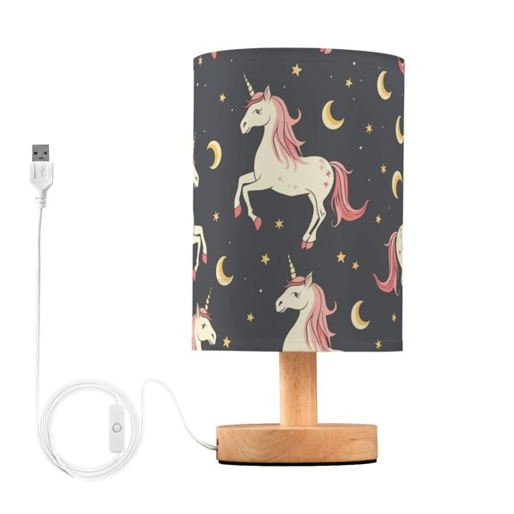 Bedside Desk Lamp LED Bulb Night Light USB Power Fabric Lampshade Table Lamps Unicorn Moon Star