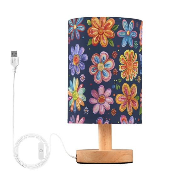 Bedside Desk Lamp LED Bulb Night Light USB Power Fabric Lampshade Table Lamps Various Cute Flower
