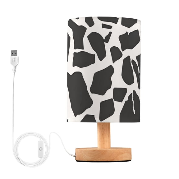 Bedside Desk Lamp LED Cow Print Table Nightstand Lamps Warm Light Fabric Lampshade for Home Bedroom Office Living Room Decor