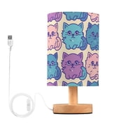 Bedside Desk Lamp LED Cute Colorful Cat Table Nightstand Lamps Warm Light Fabric Lampshade for Home Bedroom Office Living Room Decor