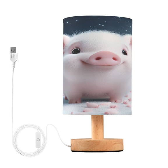 Bedside Desk Lamp LED Cute Pig and Flower Petals Table Nightstand Lamps Warm Light Fabric Lampshade for Home Bedroom Office Living Room Decor