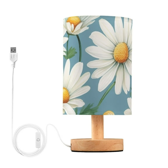 Bedside Desk Lamp LED Daisy Flower and Bud Table Nightstand Lamps Warm Light Fabric Lampshade for Home Bedroom Office Living Room Decor