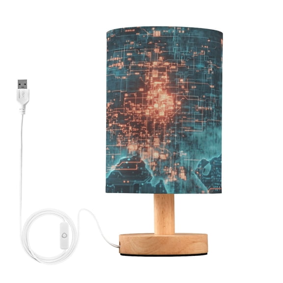 Bedside Desk Lamp LED Digital Map Table Nightstand Lamps Warm Light Fabric Lampshade for Home Bedroom Office Living Room Decor