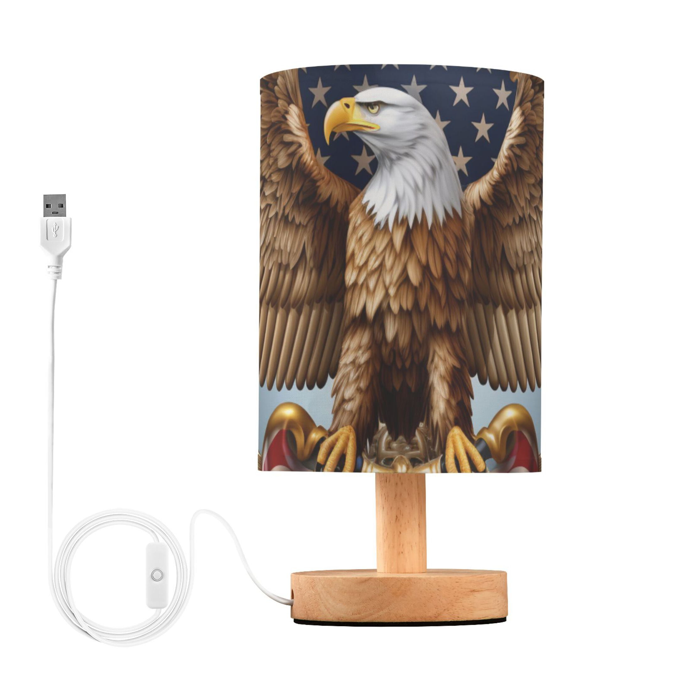 Bedside Desk Lamp LED Eagle and Usa Flag Table Nightstand Lamps Warm