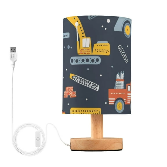 Bedside Desk Lamp LED Excavator and Construction Machinery Table Nightstand Lamps Warm Light Fabric Lampshade for Home Bedroom Office Living Room Decor