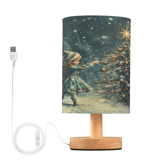 Bedside Desk Lamp LED Fairy and Christmas Tree Table Nightstand Lamps Warm Light Fabric Lampshade for Home Bedroom Office Living Room Decor