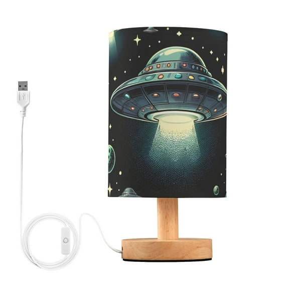 Bedside Desk Lamp LED Flying Saucer in Cosmos Space Table Nightstand Lamps Warm Light Fabric Lampshade for Home Bedroom Office Living Room Decor