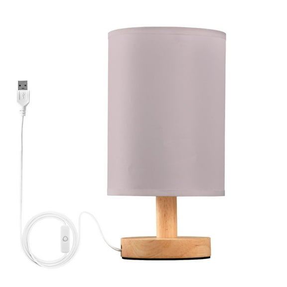 Bedside Desk Lamp LED Grayish Lavender Table Nightstand Lamps Warm Light Fabric Lampshade for Home Bedroom Office Living Room Decor