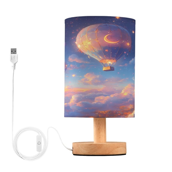 Bedside Desk Lamp LED Hot Air Balloons Floating in Sky Table Nightstand Lamps Warm Light Fabric Lampshade for Home Bedroom Office Living Room Decor