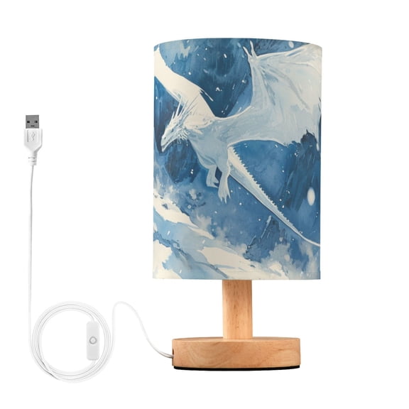 Bedside Desk Lamp LED Ice Dragon Flying Table Nightstand Lamps Warm Light Fabric Lampshade for Home Bedroom Office Living Room Decor