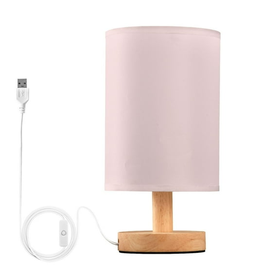 Bedside Desk Lamp LED Light Pink Table Nightstand Lamps Warm Light Fabric Lampshade for Home Bedroom Office Living Room Decor