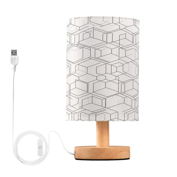 Bedside Desk Lamp LED Line Hexagonal Texture Table Nightstand Lamps Warm Light Fabric Lampshade for Home Bedroom Office Living Room Decor