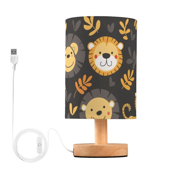 Bedside Desk Lamp LED Lion Zebra Giraffe Leaf Table Nightstand Lamps Warm Light Fabric Lampshade for Home Bedroom Office Living Room Decor