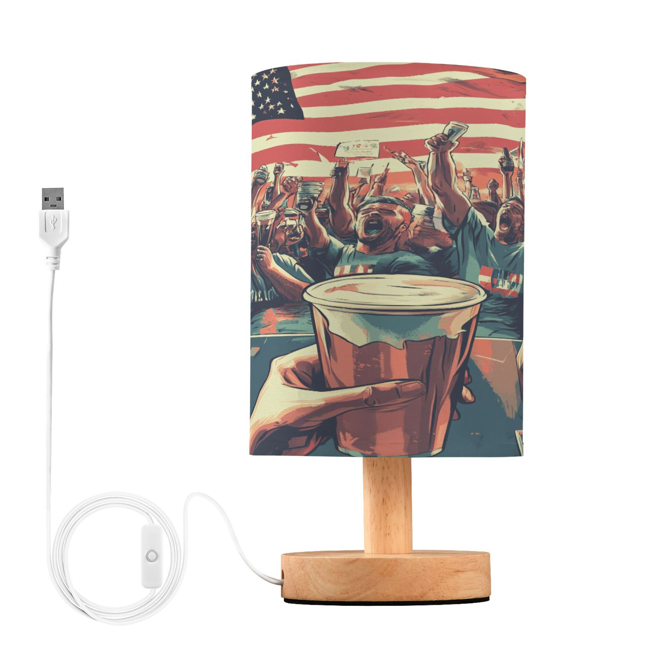 Bedside Desk Lamp LED People Cheering with Beer Table Nightstand Lamps Warm Light Fabric Lampshade for Home Bedroom Office Living Room Decor